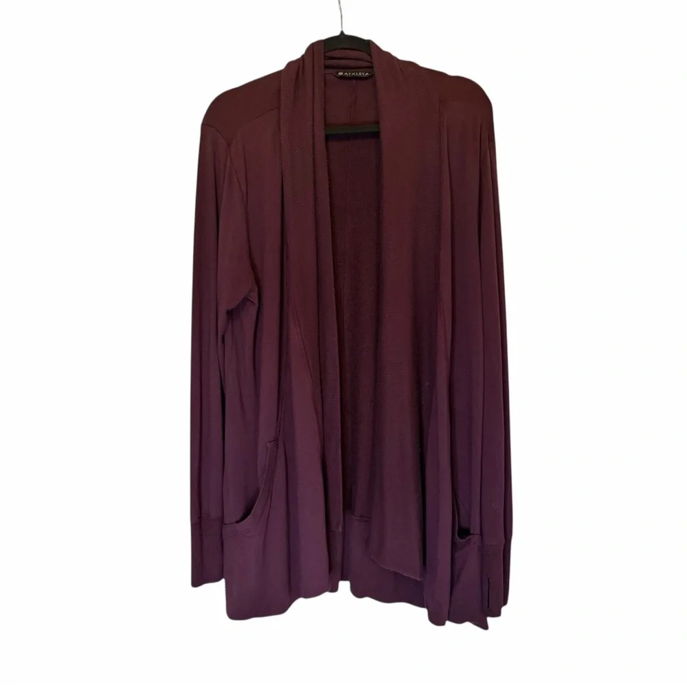 Athleta Open-Front Drape Cardigan - Plum - Picture 1 of 15